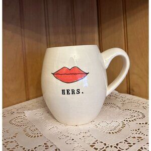 Vintage Rae Dunn M Stamp Hers Coffee Mug Red Lipstick  Typewriter Font